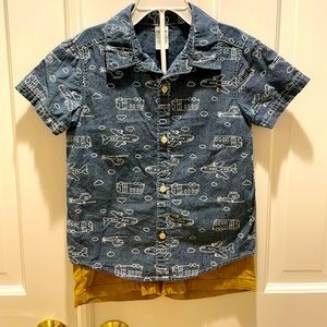 Toddler 2-Piece airplane Button-Front Shirt & Short Set 4T